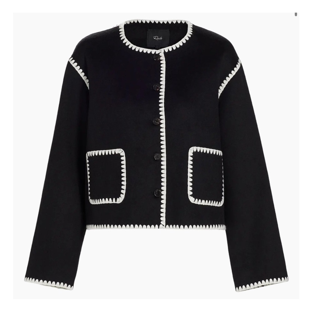 Rails Melanie Crewneck Whipstitch Wool Blend Cardigan Jacket in Black NEW - Picture 7 of 10